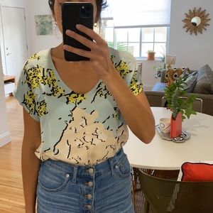 DVF Silk Acedia Crepe Tee with Globe Print